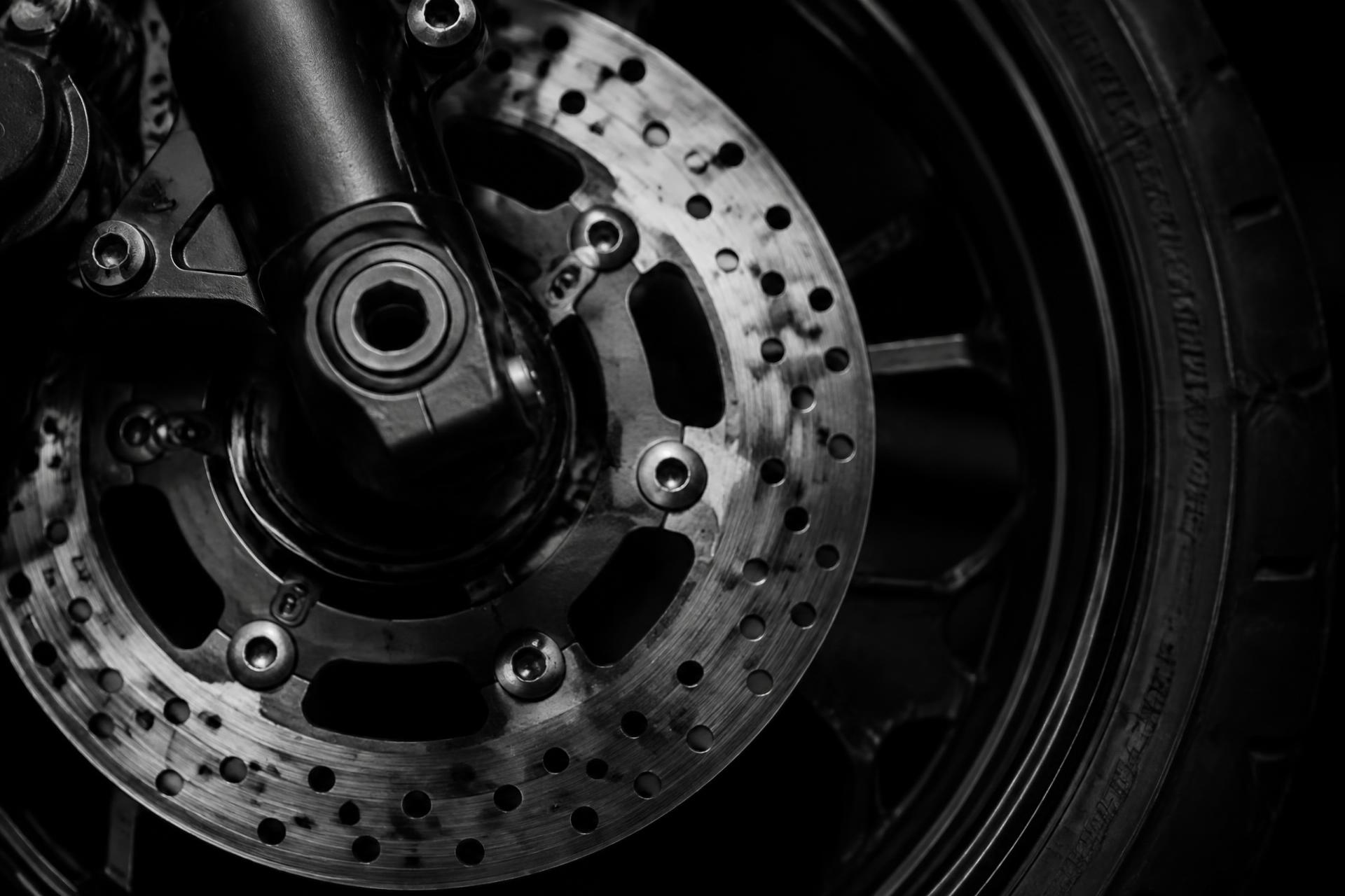 Close-up of a motorcycle brake disc