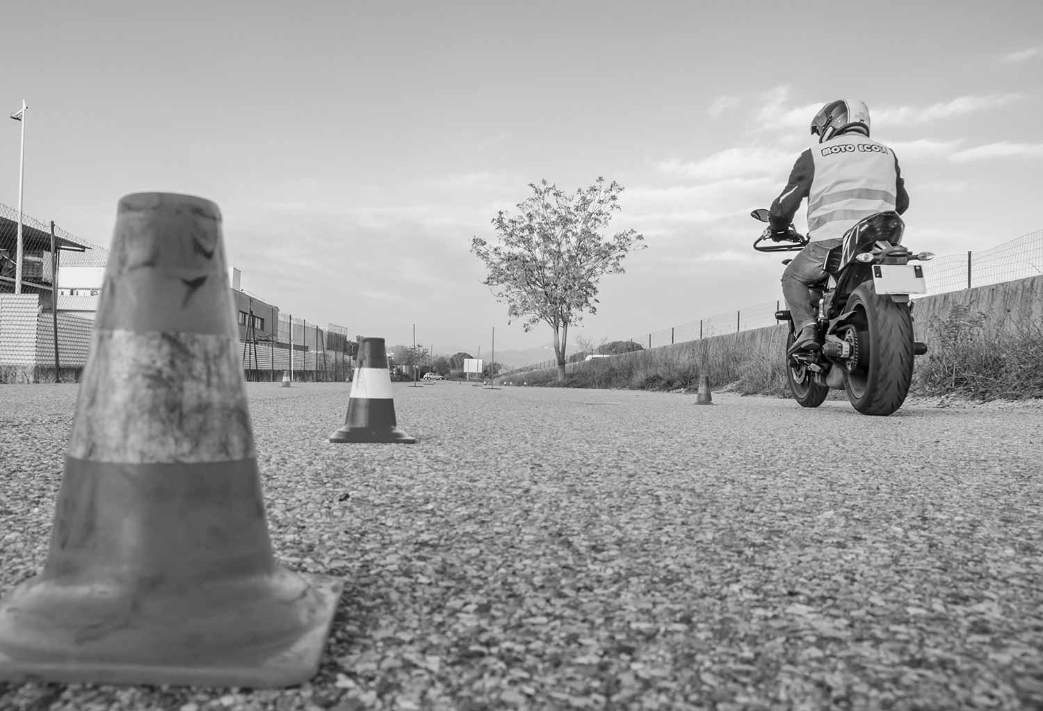 Empty motorcycle training area with cones